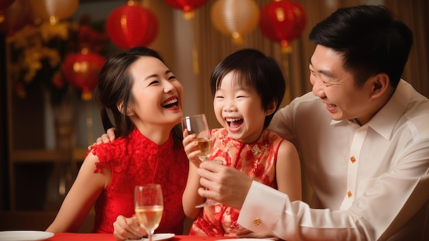 중국 신년을 축하하는 행복한 중국 가족