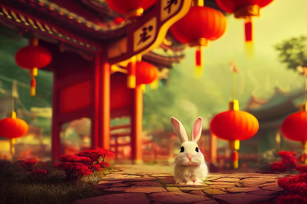 ウサギの背景の幸せな中国の旧正月2023年