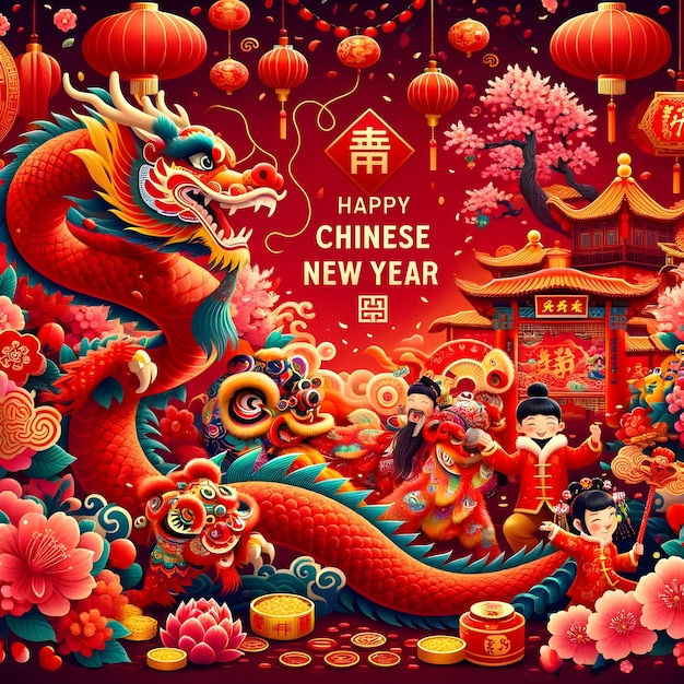 Premium Photo Happy chinese new year 2024 poster illustration
