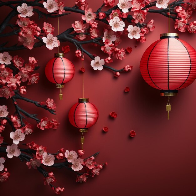 Happy Chinese new year banner background celebration with Chinese new year chinese lanterns tradit
