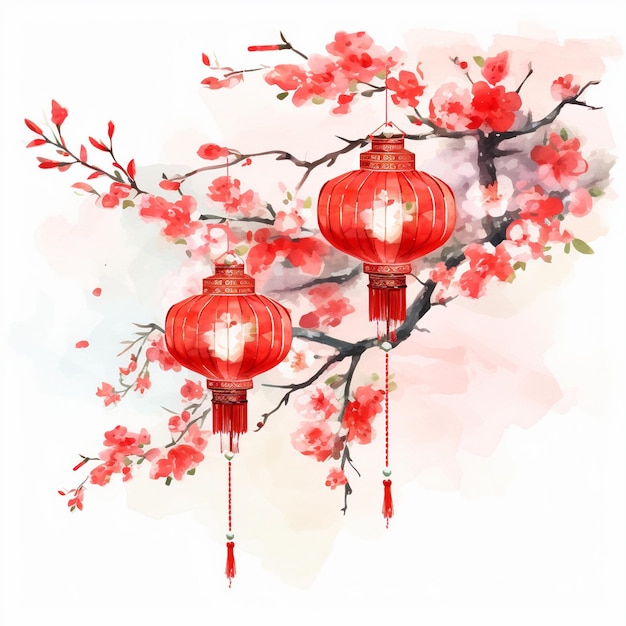 Happy Chinese new year banner background celebration with Chinese new year chinese lanterns tradit