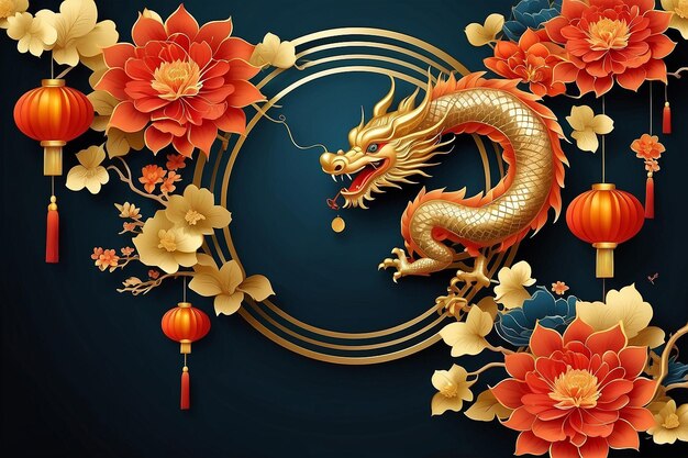 Happy Chinese New Year cover background vector Year of the dragon design