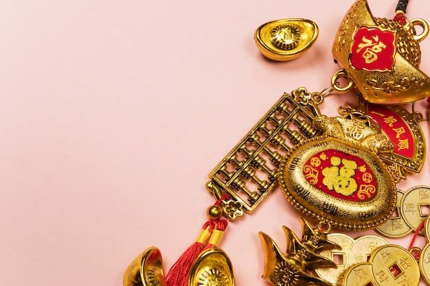 Happy Chinese New Year decoration on a pink background