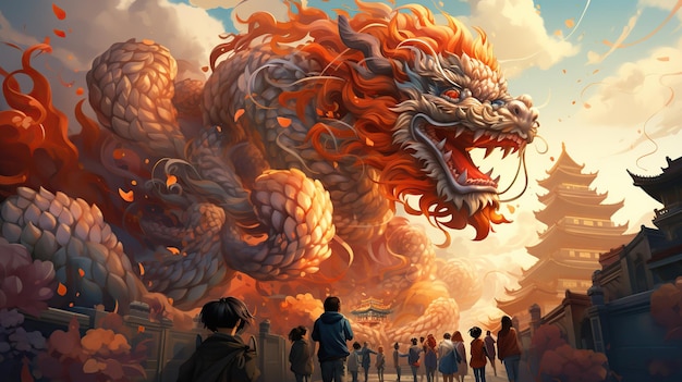 С китайским новым годом дракон Китайский гороскоп Генеративный AI