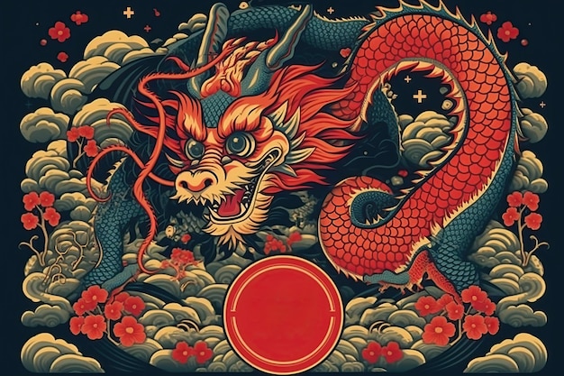Счастливого китайского Нового года Дракон Зодиака Генеративный ИИ