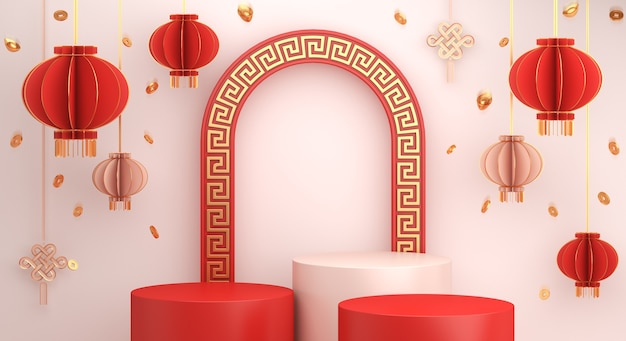 Happy chinese new year podium display with lantern