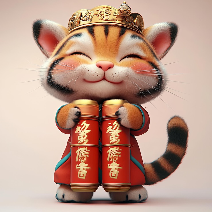 Photo happy chinese new year tiger with red envelopes