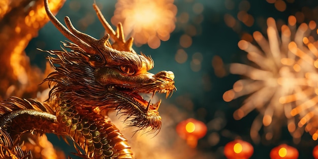 写真 中国の新年おめでとう ドラゴンの年 花火のホリデー