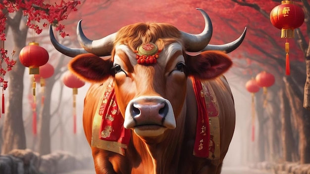 Photo happy chinese new year the year of ox or cow