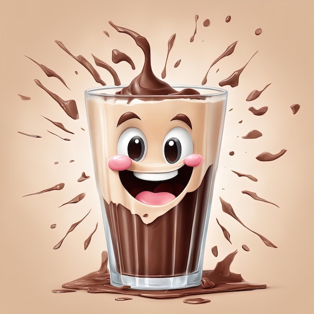 ハッピーチョコレートミルクチョコレート幸せな笑顔のかわいいチョコレートアイスクリームの漫画イラスト