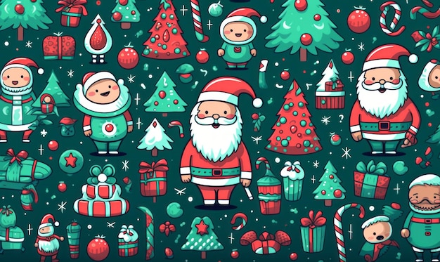 happy christmas illustration doodle style vector illustration with santa claus and christmas objects