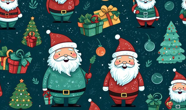 happy christmas illustration doodle style vector illustration with santa claus and christmas objects