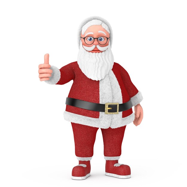 Happy Christmas and New Year Greeting Concept Cartoon Cheerful Santa Claus Granpa Giving Thumb Up 3d Rendering