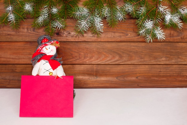 Happy Christmas snowman. Christmas decoration on wood