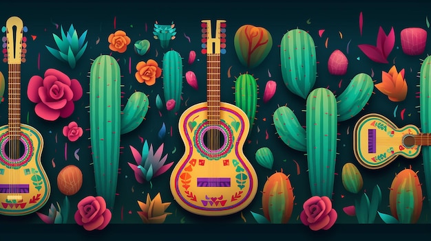 Happy cinco de mayo cactus mariachi web banner Generative AI