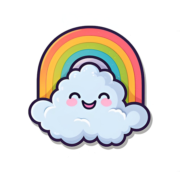 happy cloud with a rainbow sticker cute kawaii