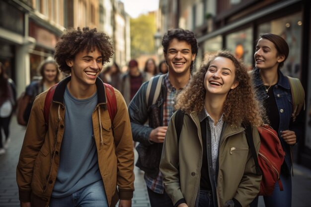 Foto ragazzi di college felici che camminano