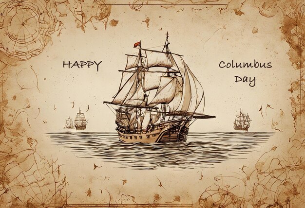 Happy columbus day banner met scheepsillustratie