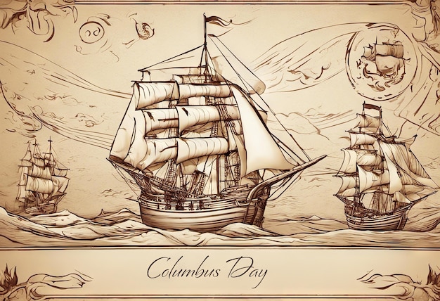 Happy columbus day banner met scheepsillustratie