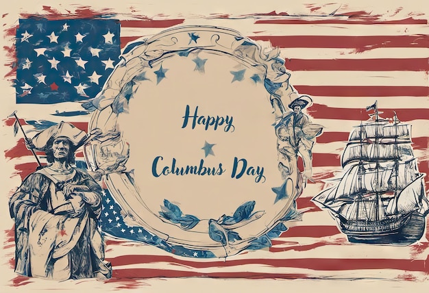 Happy columbus day banner patriotic background