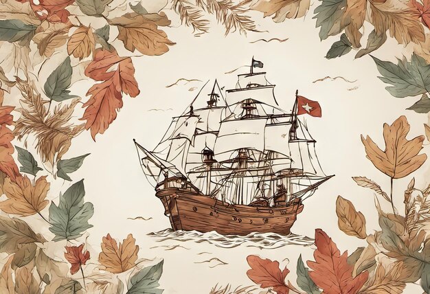 Photo happy columbus day banner with ship illustration