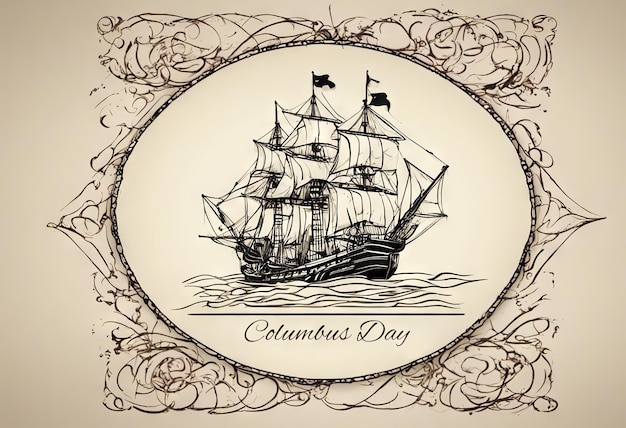 Happy columbus day banner with ship illustration