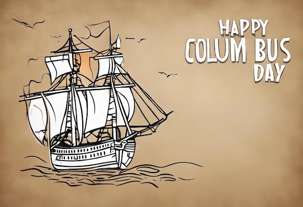 Happy columbus day banner with ship illustration