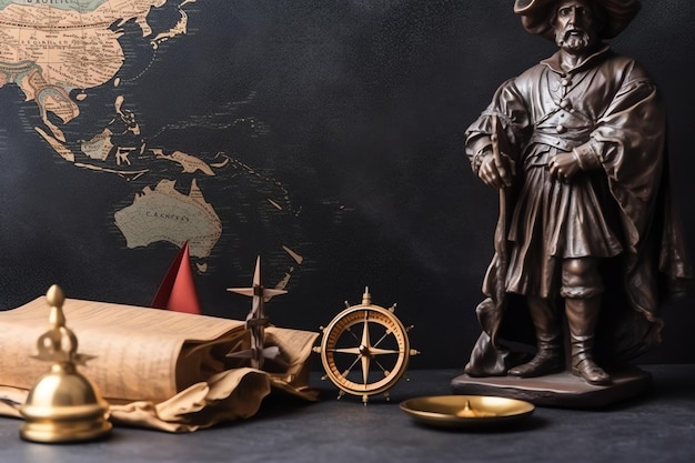 Happy columbus day viering concept met kopieerruimte Vintage ontdekkingsapparatuur