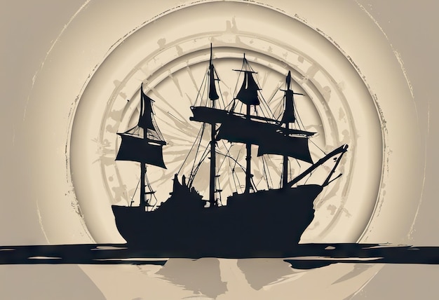 Happy columbus day wenskaart caravel op met golvenvlaggen in afbeelding