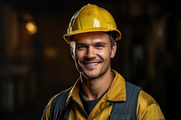 Happy construction site engineer with helmet