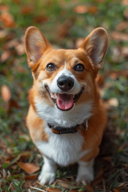 Photo a happy corgi dog with a white patch of fur on its neck