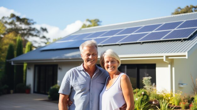 Happy couple after install solar panel on new house