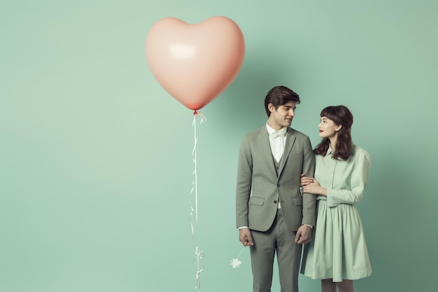 Happy couple in balloon background