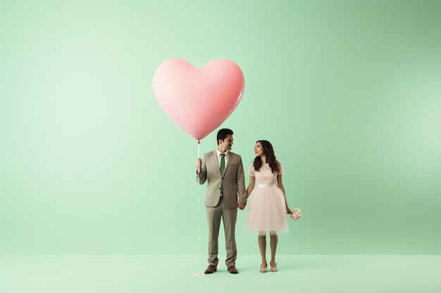 Happy couple in balloon background