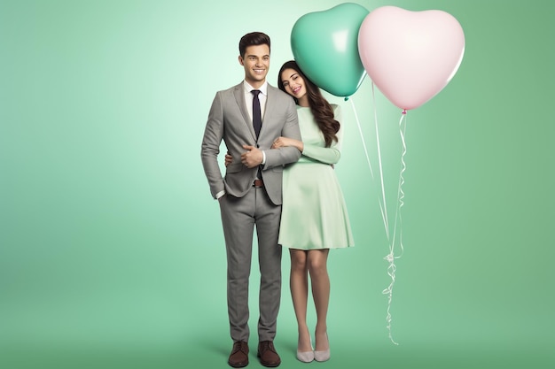 Happy couple in balloon background