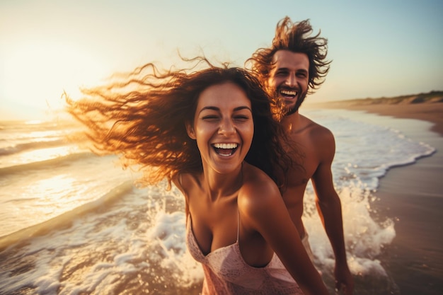 Photo happy couple at the beach