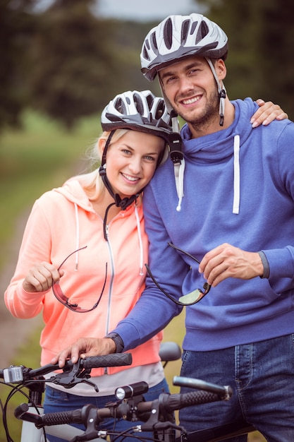 Happy couple on a bike ride