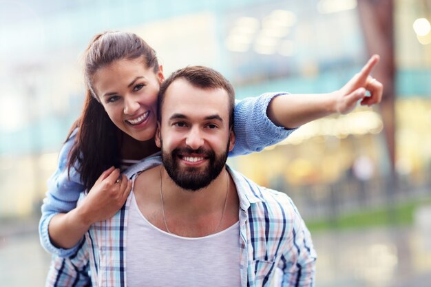 happy couple dating in the city