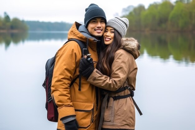 Photo happy couple enjoying an active outdoor lifestyle filled with optimism and adventure