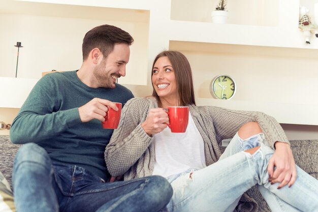 Happy couple at home