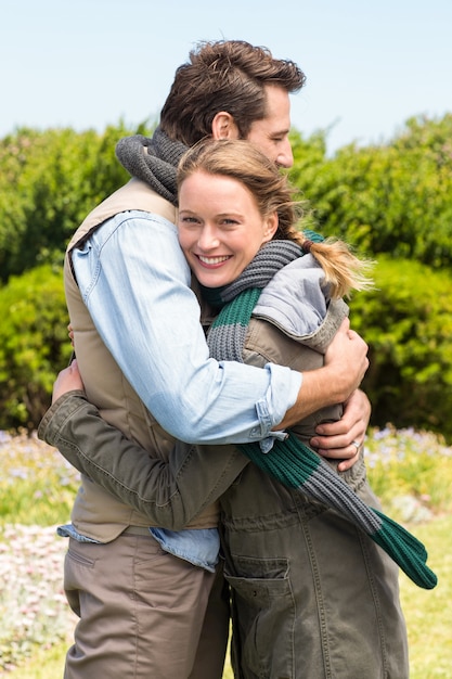 Happy couple hugging each other