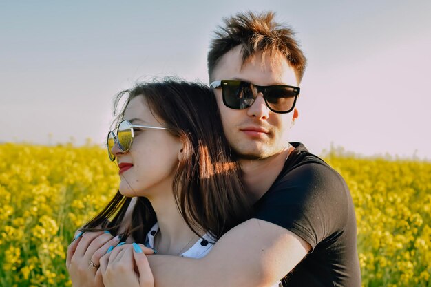 happy couple hugging in the file