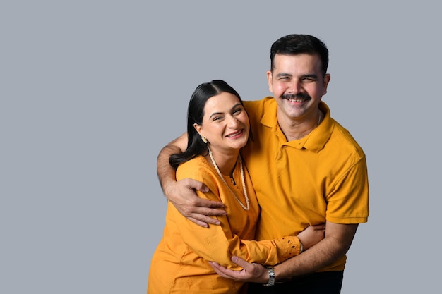 happy couple hugging front pose indian pakistani model