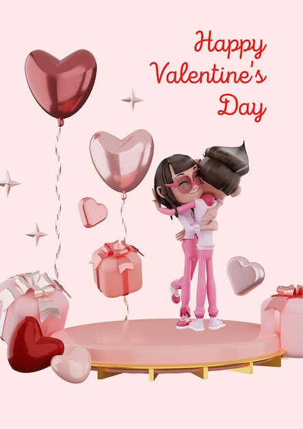 Photo happy couple illustration 3d happy valentines day poster