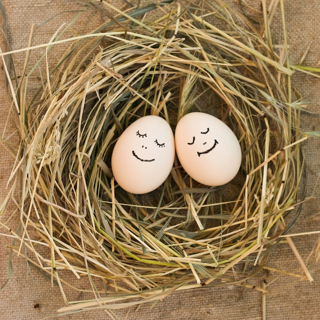     Happy couple in love. Eggs. 