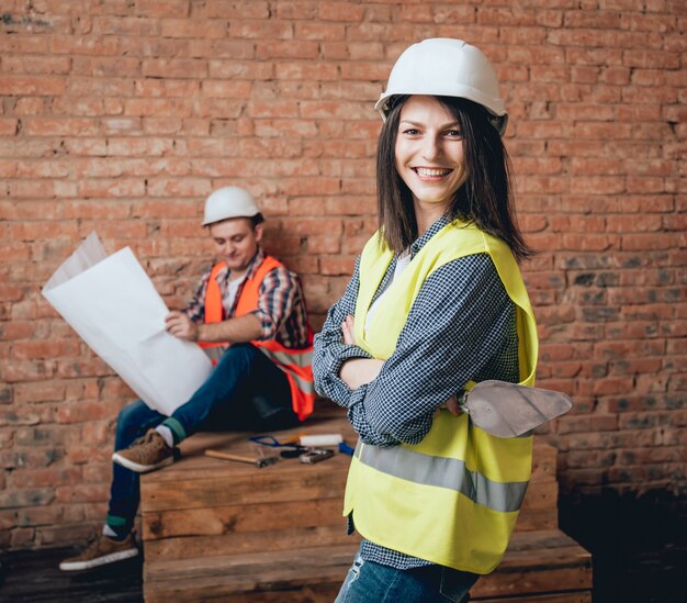 Happy couple making repairs to their home.