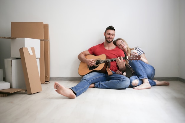 Happy couple in new home