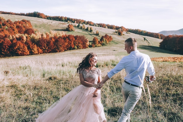 Happy couple outdoor on mountains