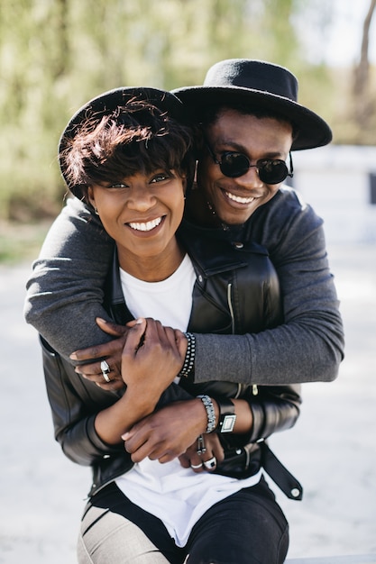 happy couple in the park