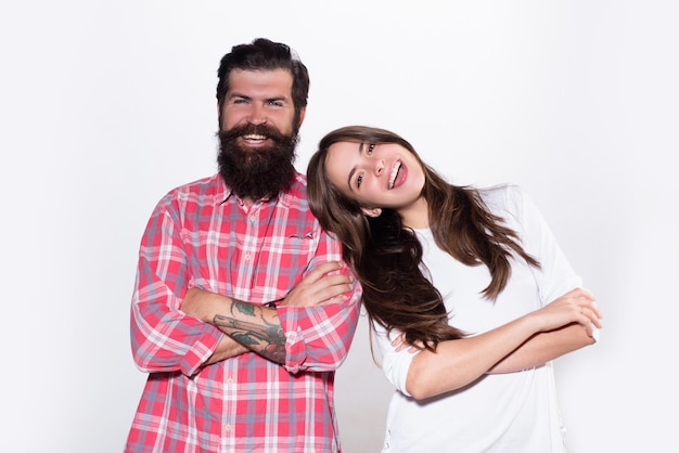 Happy couple portrait of smilling man woman people emotions